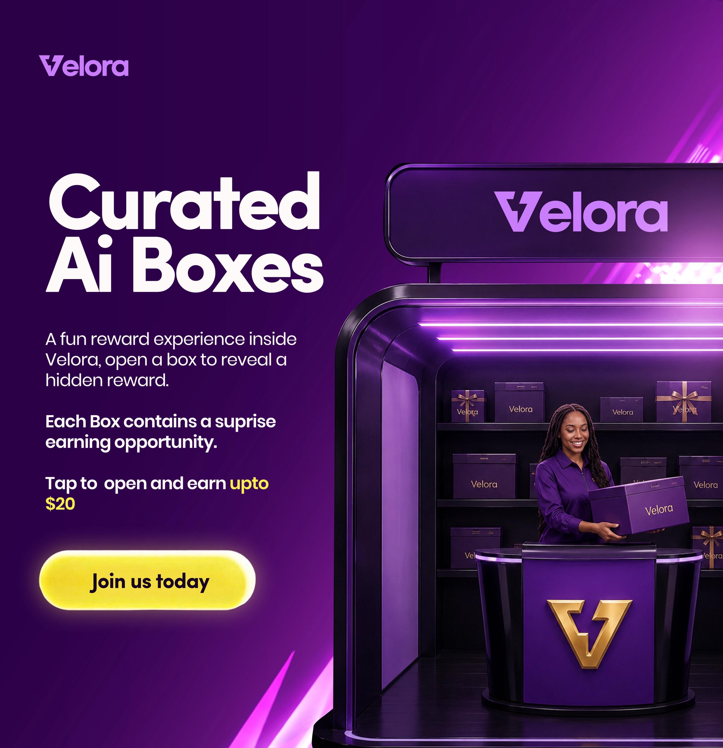 Velora Curated AI Boxes — open a box to reveal a hidden reward